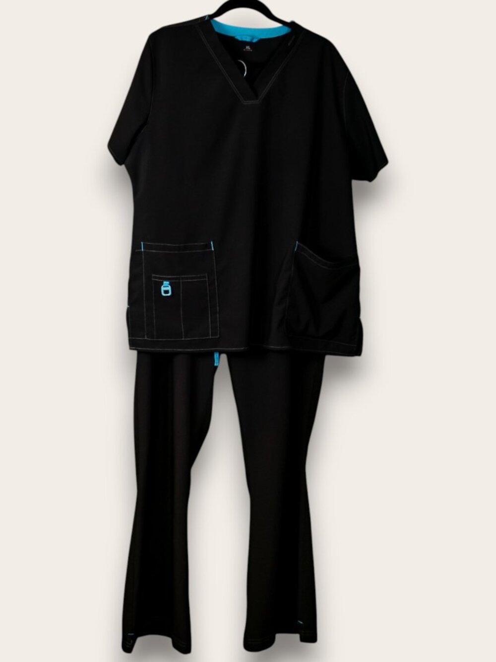 Carhartt Force Scrub SET XL Black w/Blue Accent EUC Top Pants C12110